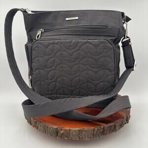 Travelon Anti Theft Quilted Crossbody Shoulder Bag Gray Purse 1 Drink Pocket EUC